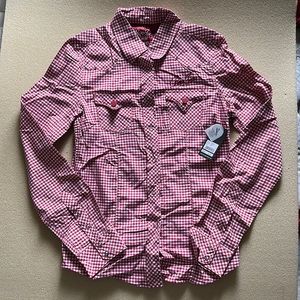 New Pepe Jeans London Cassidy Red Plaid Snap Button Down Top (Medium)